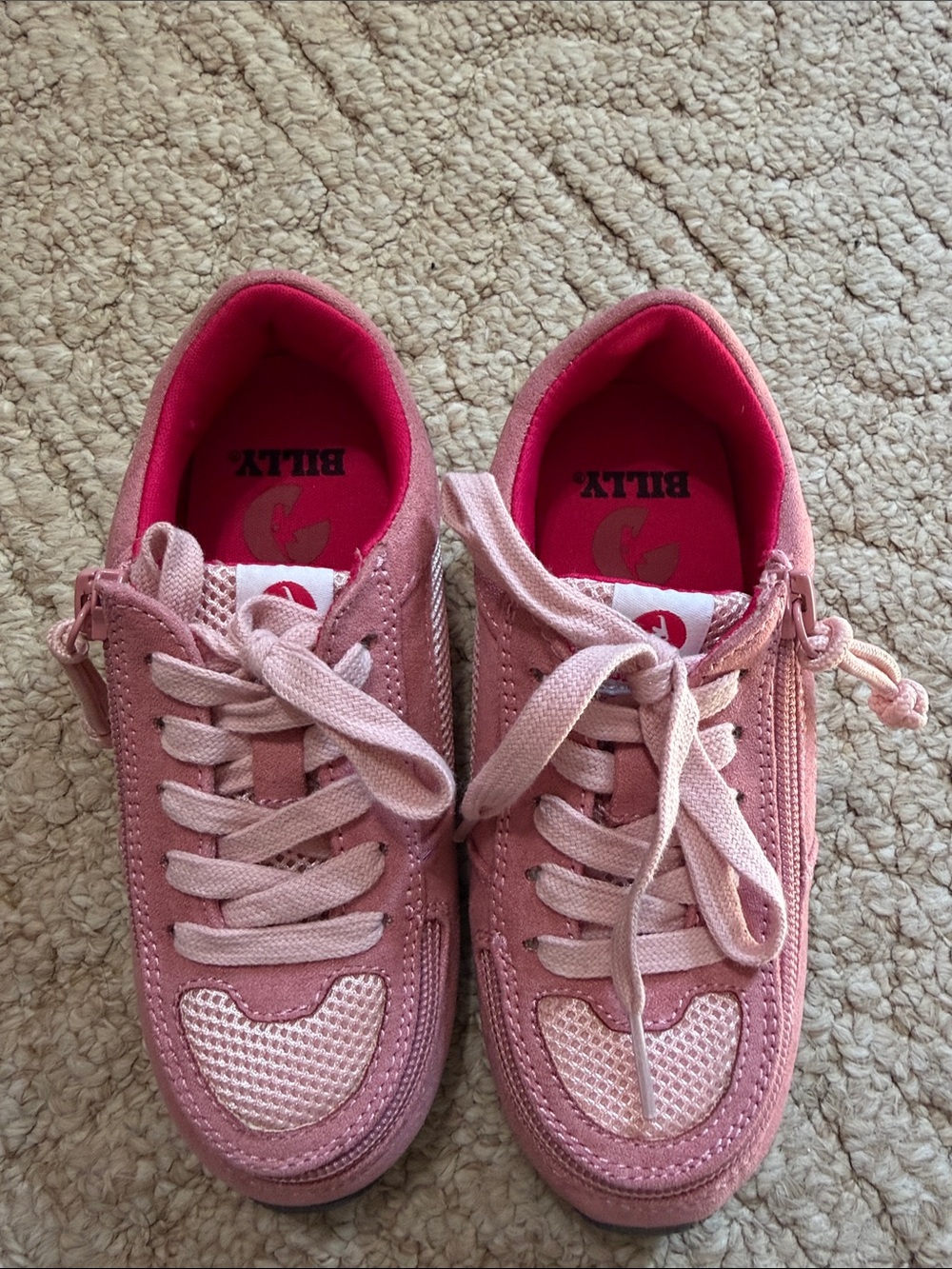 Billy Kids Pink Lace-Up Sneakers with Side Zip